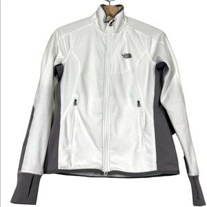The North Face Woman’s Small Micro Fleece Full Zip White Grey Pockets TKA100